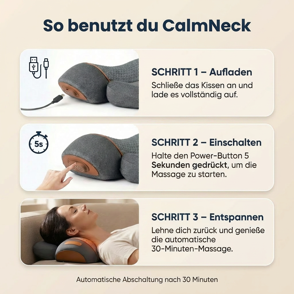 CalmNeck™ - Das 3-in-1 Nackenkissen. In 15 Minuten zu einem entspannten, schmerzfreien Nacken