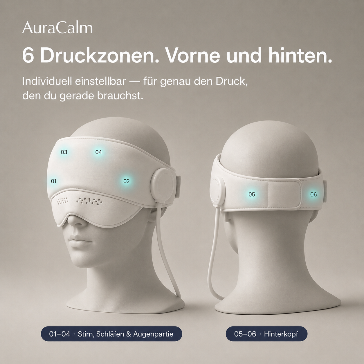 AuraCalm™ – Das 6-Zonen Migräne-Gerät. In 15 Minuten zurück in deinen Tag – ohne weitere Tablette.