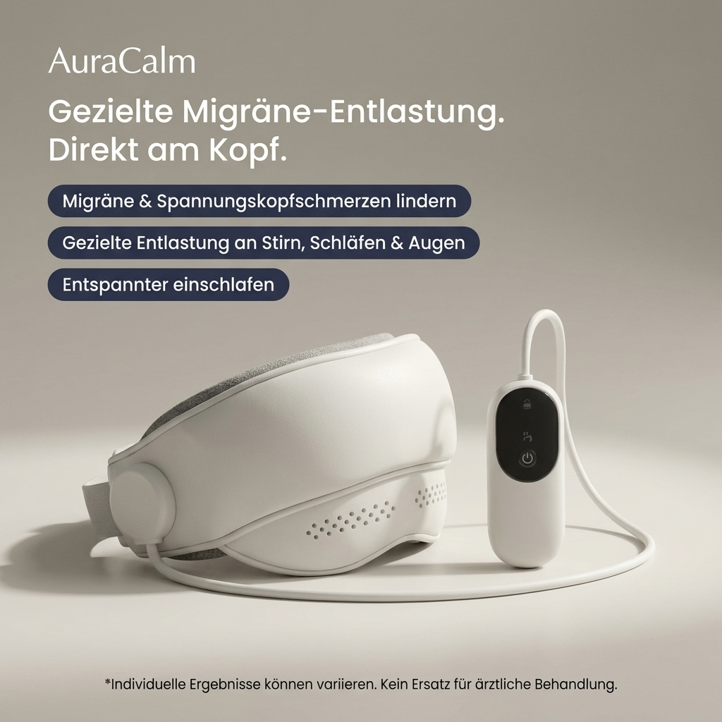 AuraCalm™ – Das 6-Zonen Migräne-Gerät. In 15 Minuten zurück in deinen Tag – ohne weitere Tablette.